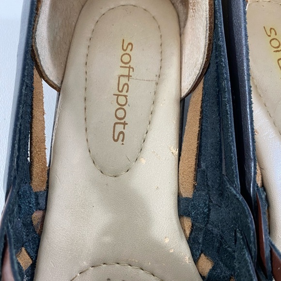 Huarache Sandals Gold Bronze Copper Pewter Metallic Leather Softspots 7.5 Flats - Picture 11 of 14